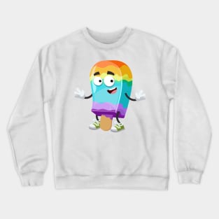 cartoon happy rainbow colors ice cream on a stick mascot smiling Crewneck Sweatshirt